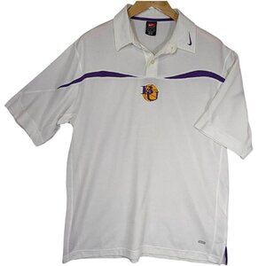 NEW‎ Nike Dri-Fit White Polo Golf Shirt Mens Medium Basketball Logo Purple BU